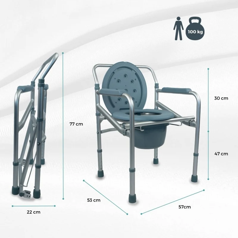 Toilettenstuhl | Faltbar | Mit Deckel | Höhenverstellbar | Aluminium | Gepolsterte Armlehnen | Mar | Mobiclinic