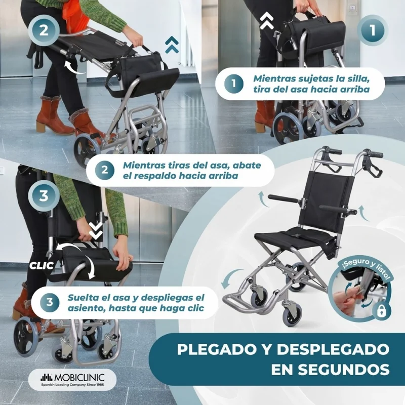 Transportrollstuhl | Faltbar | Aluminium | Kleine Räder | Bremsen an Griffen | Schwarz | Neptuno | Mobiclinic