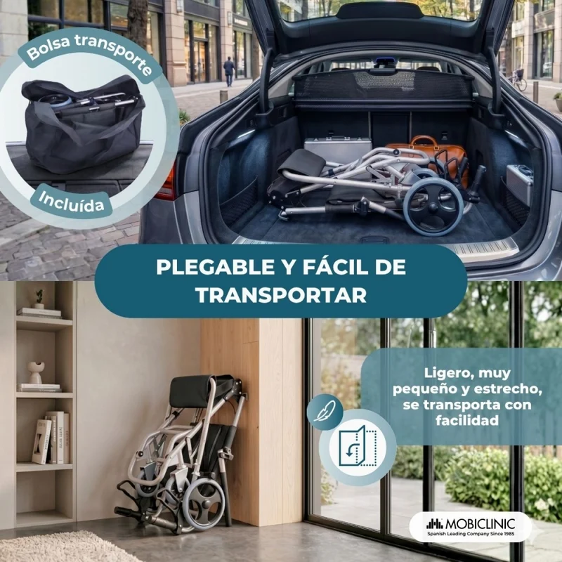 Transportrollstuhl | Faltbar | Aluminium | Kleine Räder | Bremsen an Griffen | Schwarz | Neptuno | Mobiclinic