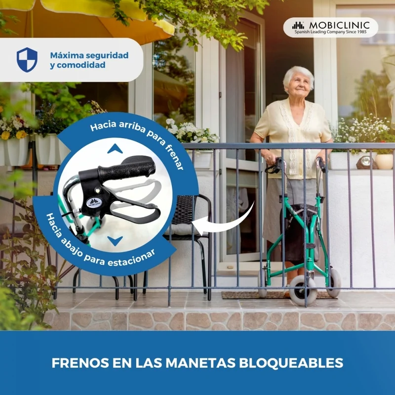 Rollator | 3 Rad | Faltbar | Verstellbar | Korb | Tragetasche | Grün | Caleta | Mobiclinic