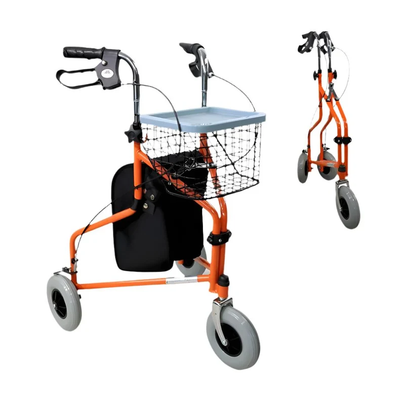 Rollator | 3 Rad | Faltbar | Verstellbar | Korb | Tragetasche | Orange | Caleta | Mobiclinic