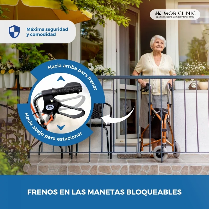 Rollator | 3 Rad | Faltbar | Verstellbar | Korb | Tragetasche | Orange | Caleta | Mobiclinic