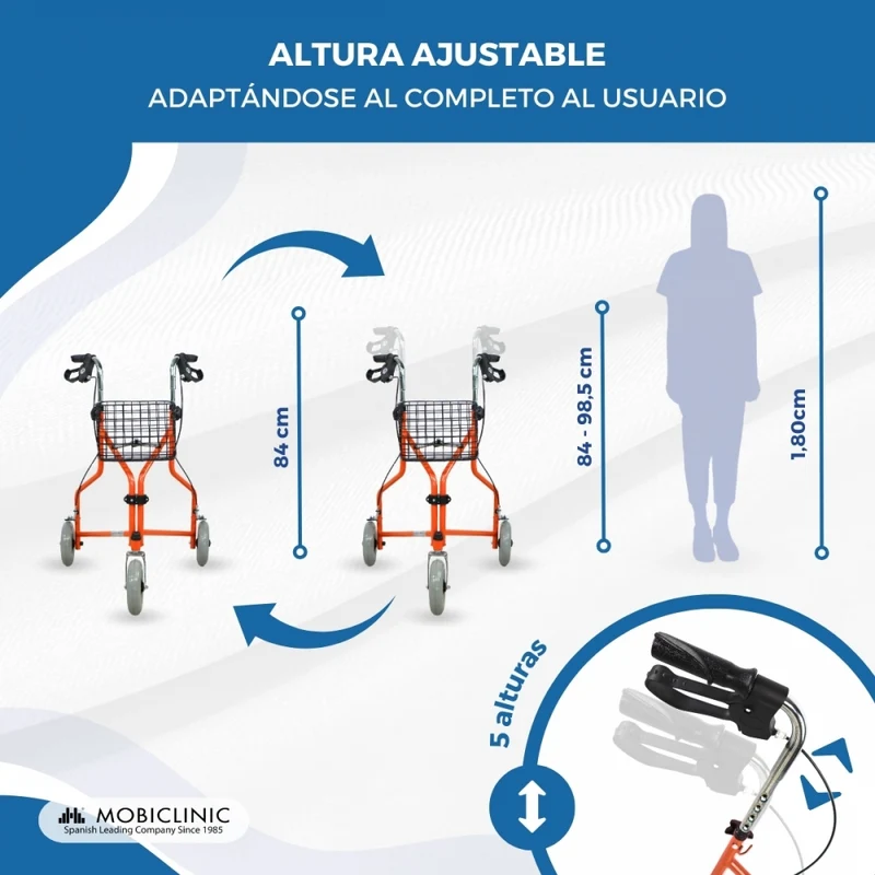 Rollator | 3 Rad | Faltbar | Verstellbar | Korb | Tragetasche | Orange | Caleta | Mobiclinic