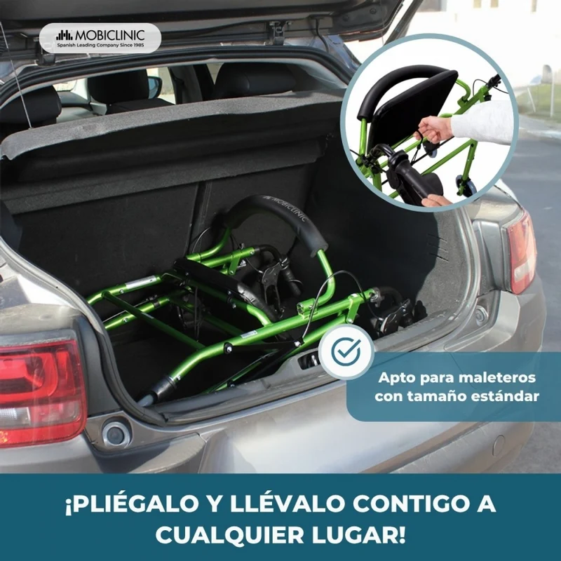 Rollator | Faltbar | Aluminium | Bremsen an den Griffen | Sitz und Rückenlehne | 4 Räder | Grün | Modell: Escorial | Mobiclinic