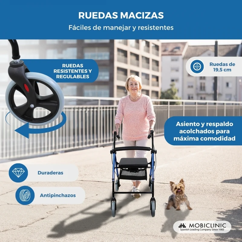 Rollator | Zusammenklappbar | Aluminium | Bremsen an den Griffen | Sitz und Rückenlehne | 4 Räder | TOP | Hercules | Mobiclinic