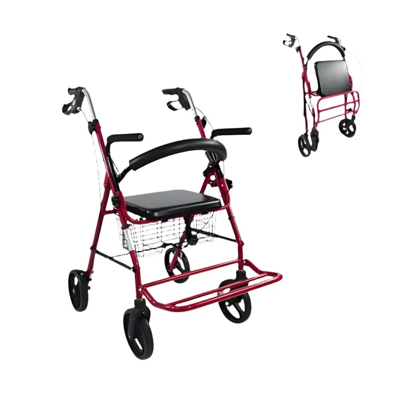 Rollator | Zusammenklappbar | Aluminium | Bremsen an den Griffen | Sitz und Rückenlehne | Bordeaux | Colón | Mobiclinic