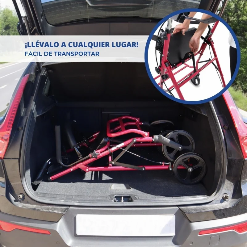 Rollator | Zusammenklappbar | Aluminium | Bremsen an den Griffen | Sitz und Rückenlehne | Bordeaux | Colón | Mobiclinic