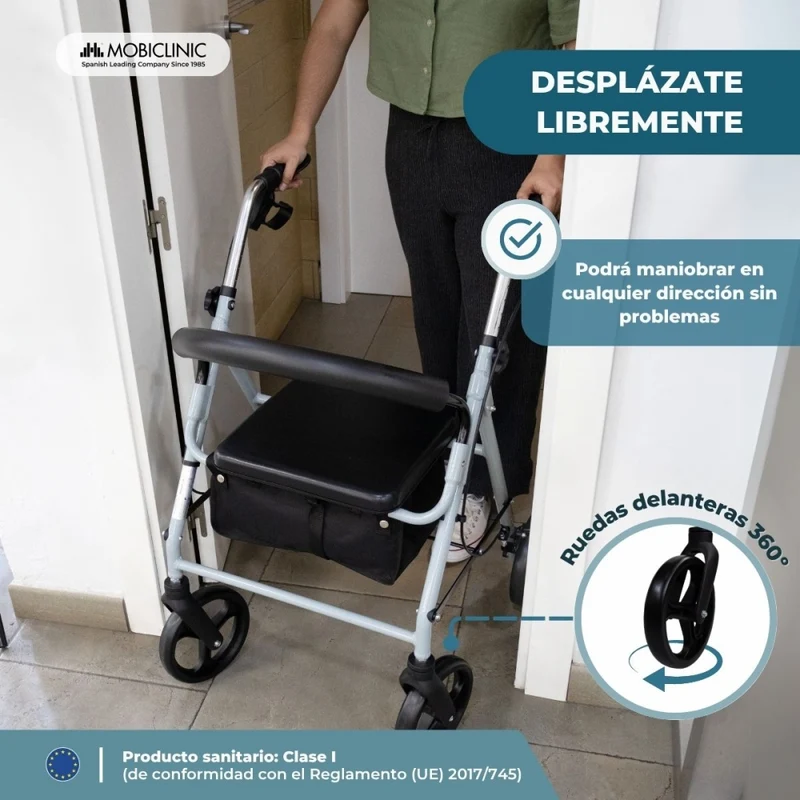 Rollator | Faltbar | 4 Räder | Rückenlehne | Sitz | Grau | Sofia | Mobiclinic