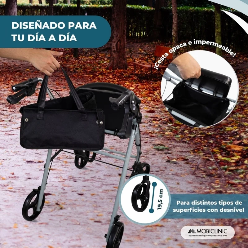 Rollator | Faltbar | 4 Räder | Rückenlehne | Sitz | Grau | Sofia | Mobiclinic
