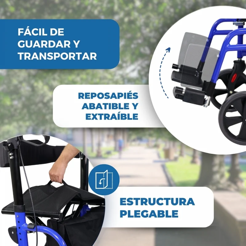 Luxus Rollator | Rollator-Rollstuhl-Kombination | Faltbar | Bremse | Aluminium | Blau | Picasso | Mobiclinic