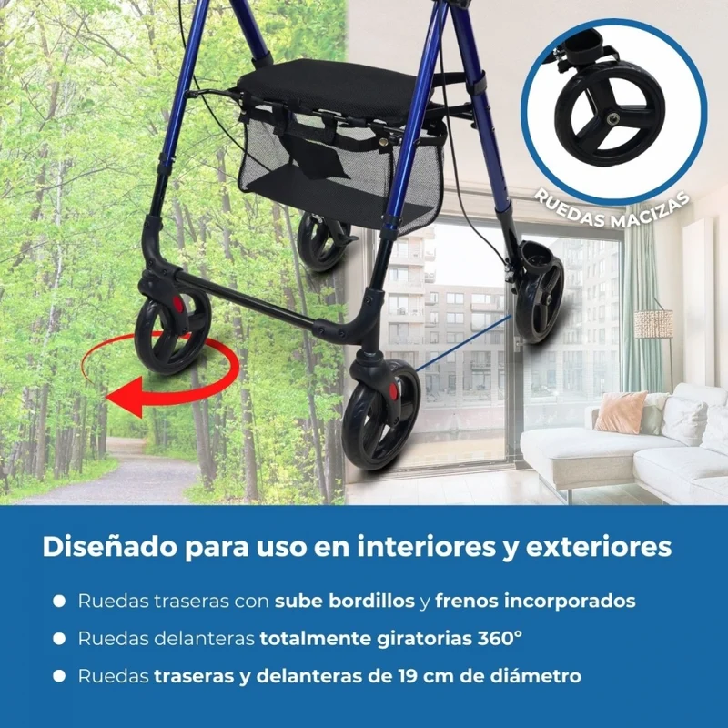 Premium Rollator | Faltbar | Leicht | Bremsen an den Handgriffen | Blau | Augusto | Mobiclinic