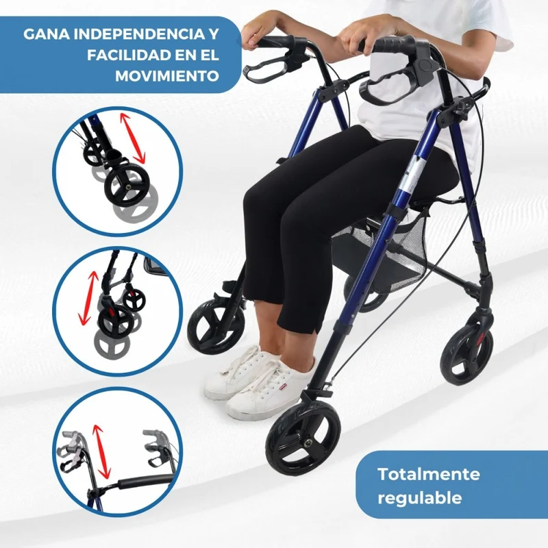 Premium Rollator | Faltbar | Leicht | Bremsen an den Handgriffen | Blau | Augusto | Mobiclinic