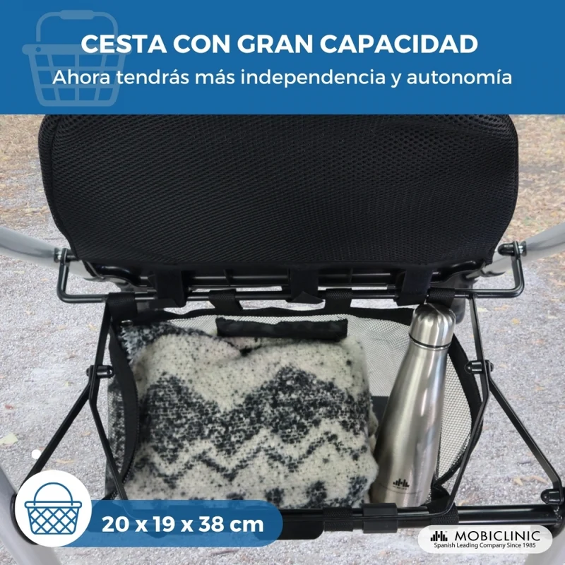 Top Rollator | Faltbar | Aluminium | Druckbremse | 4 Räder | Sitz und Rückenlehne | Blau | Dehesa | Mobiclinic