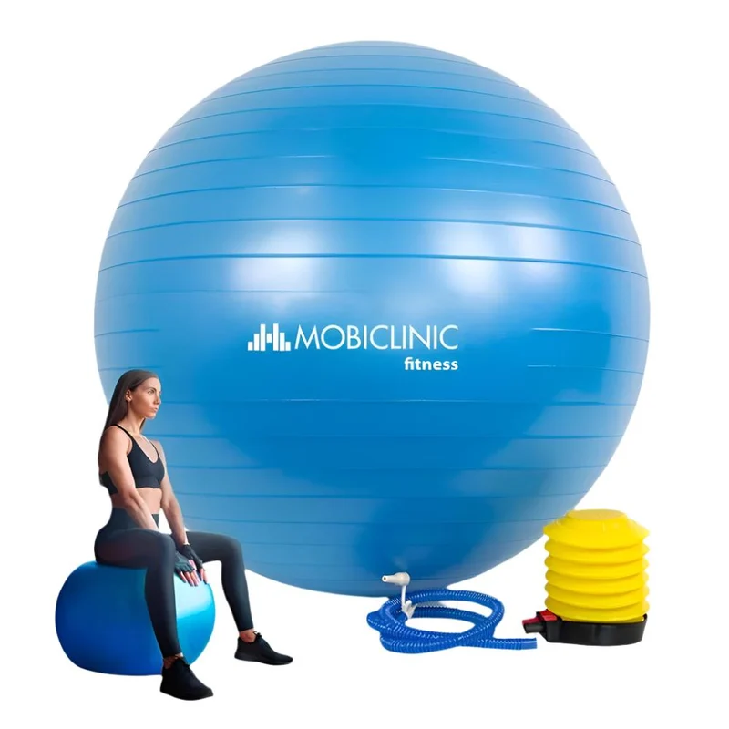 Pilates-Ball | 58 cm | Anti-Rutsch | Reißfest | Inklusive Inflator | Waschbar | Blau | PY-01 |Mobiclinic