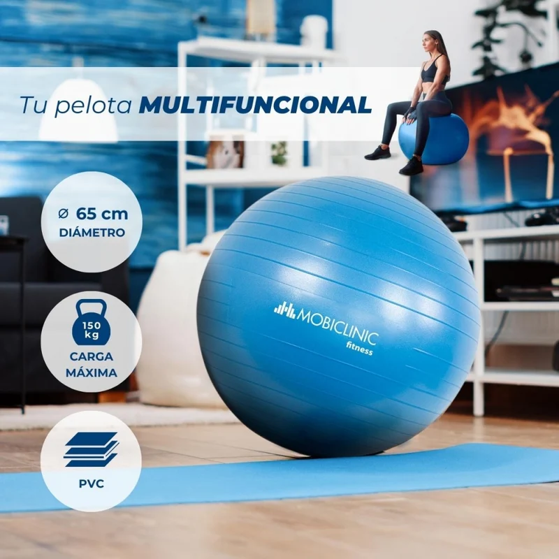 Pilates-Ball | 58 cm | Anti-Rutsch | Reißfest | Inklusive Inflator | Waschbar | Blau | PY-01 |Mobiclinic