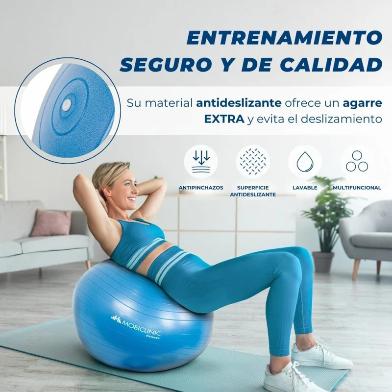 Pilates-Ball | 58 cm | Anti-Rutsch | Reißfest | Inklusive Inflator | Waschbar | Blau | PY-01 |Mobiclinic