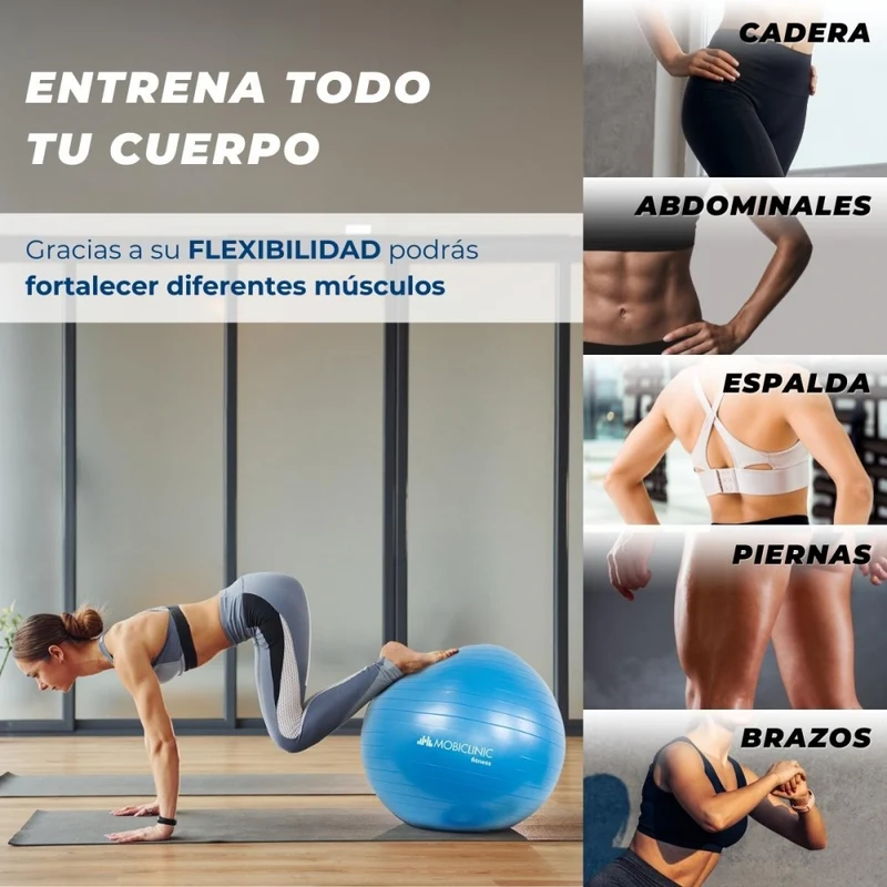 Pilates-Ball | 58 cm | Anti-Rutsch | Reißfest | Inklusive Inflator | Waschbar | Blau | PY-01 |Mobiclinic