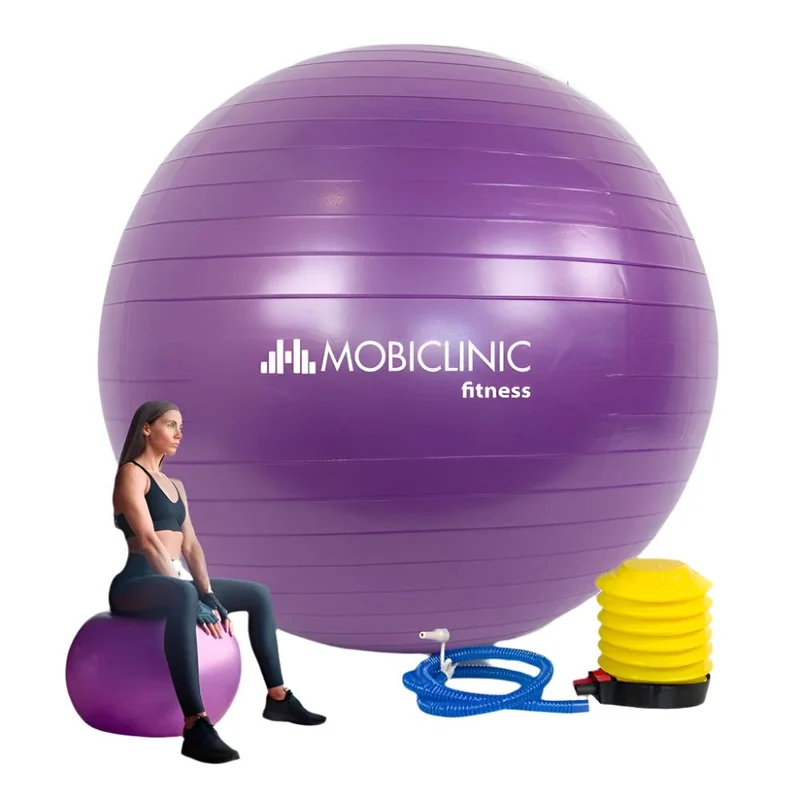 Pilates-Ball | 58 cm | Anti-Rutsch | Reißfest | Inklusive Inflator | Waschbar | Lila | PY-01 |Mobiclinic