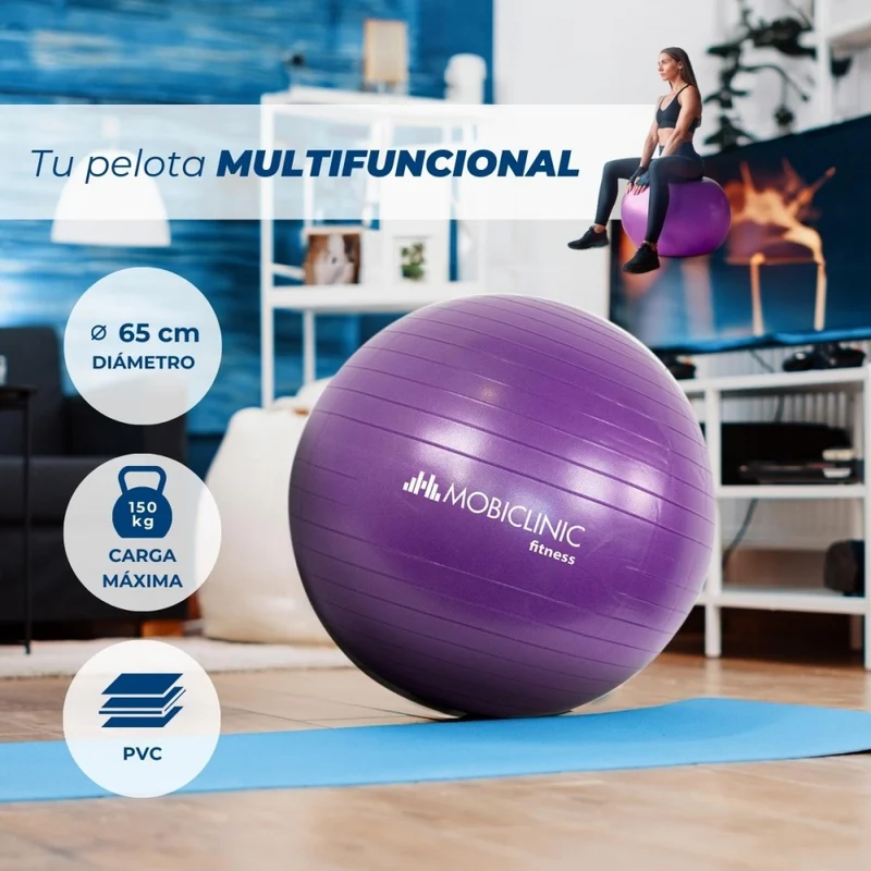 Pilates-Ball | 58 cm | Anti-Rutsch | Reißfest | Inklusive Inflator | Waschbar | Lila | PY-01 |Mobiclinic