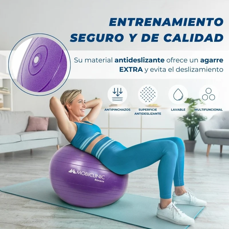 Pilates-Ball | 58 cm | Anti-Rutsch | Reißfest | Inklusive Inflator | Waschbar | Lila | PY-01 |Mobiclinic