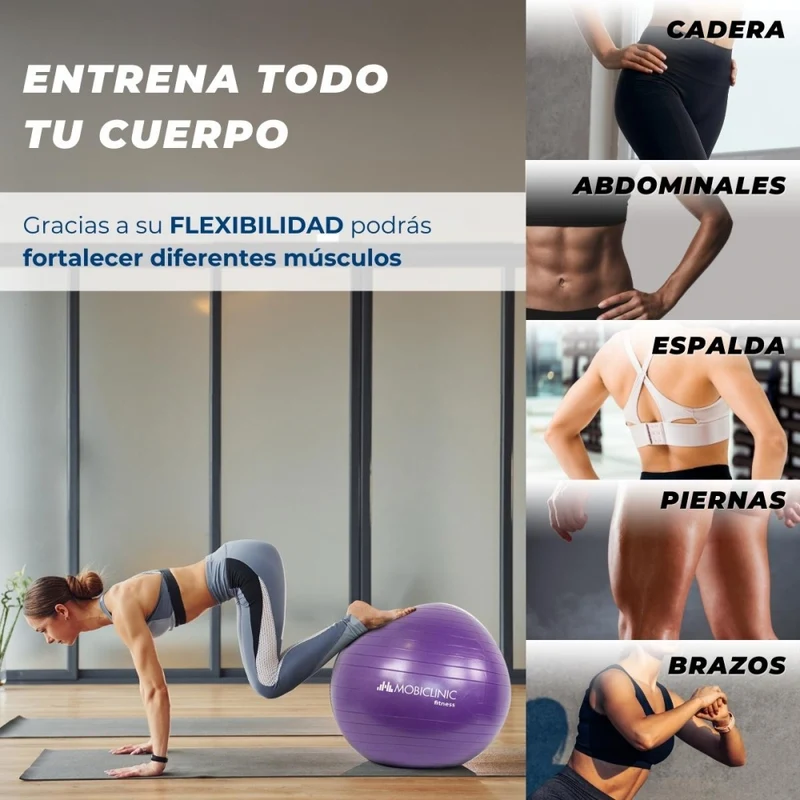Pilates-Ball | 58 cm | Anti-Rutsch | Reißfest | Inklusive Inflator | Waschbar | Lila | PY-01 |Mobiclinic