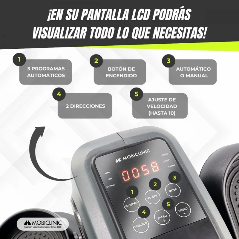 Mini-Ellipsentrainer 10 Gänge | LCD-Display | Rutschfeste Pedale | Grau | Modell: Veleta | Mobiclinic