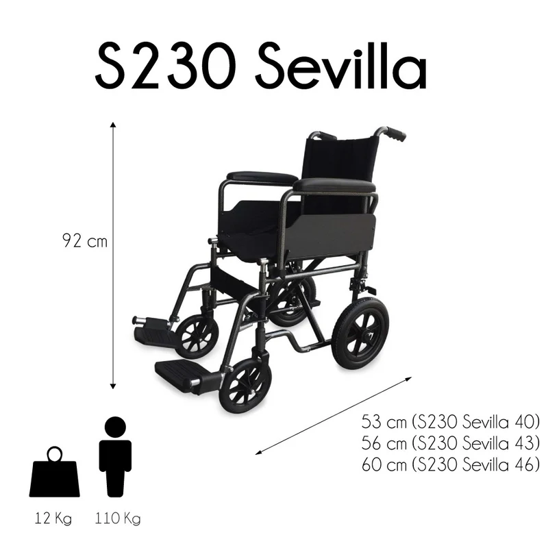 Rollstuhl faltbar | Große abnehmbare Hinterräder | Fußstütze und Armlehnen | S230 Sevilla | TOP | Mobiclinic