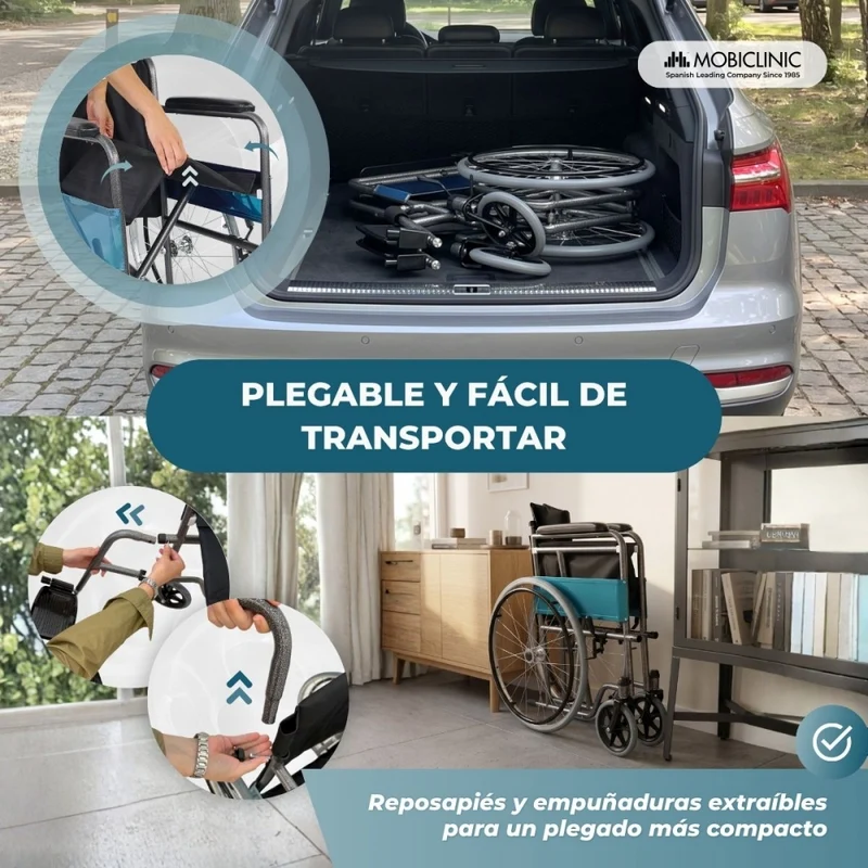 Rollstuhl faltbar | Große Räder | Leichtgewicht | Orthopädisch | Schwarz | Alcázar | Mobiclinic