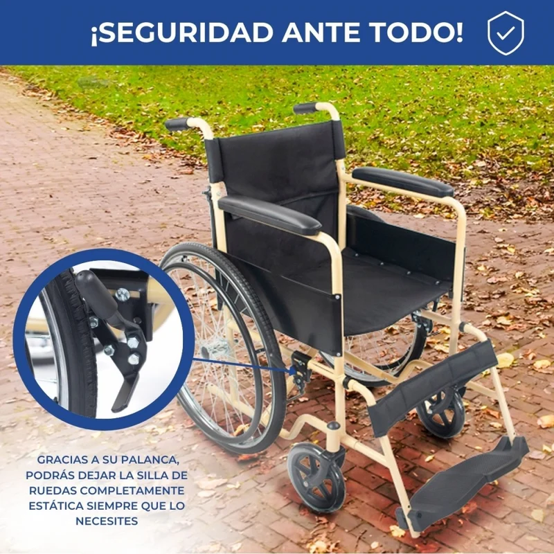 Faltrollstuhl | Geteilte Rückenlehne | Stahl | Große Räder | 45 cm | Creme | Modell: Denver | Mobiclinic