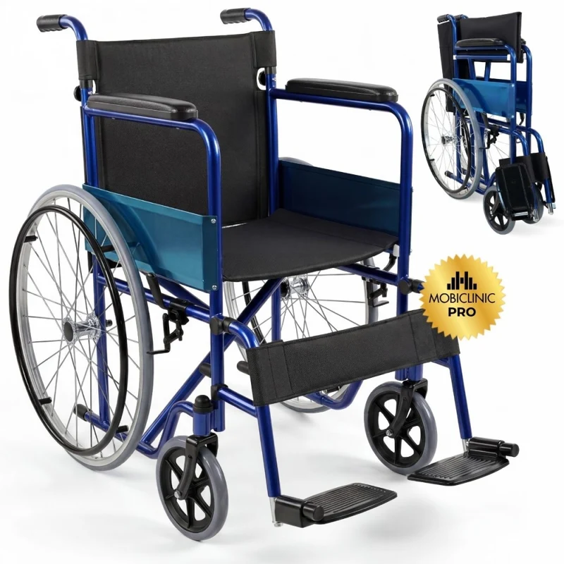 Rollstuhl faltbar | Große Räder | Leichtgewicht | Orthopädisch | Blau | Alcázar | Mobiclinic