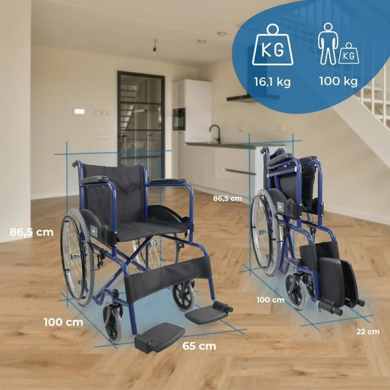Rollstuhl | Faltbar | Große Räder | Widerstandsfähig | Blau | Modell: Alcazaba | Mobiclinic