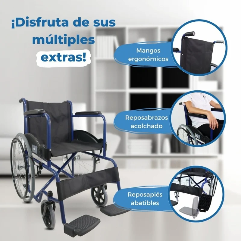 Rollstuhl | Faltbar | Große Räder | Widerstandsfähig | Blau | Modell: Alcazaba | Mobiclinic