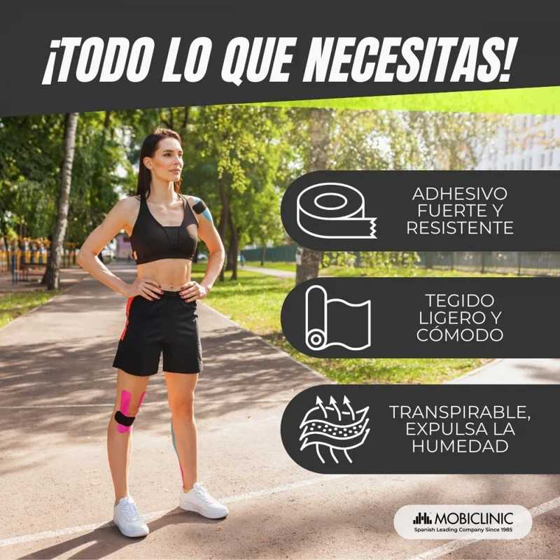 4er Pack Kinesiotape | Rosa, Blau, Schwarz und Beige | Neuromuskuläre Bandage | 5mx5cm | Mobitape | Mobiclinic