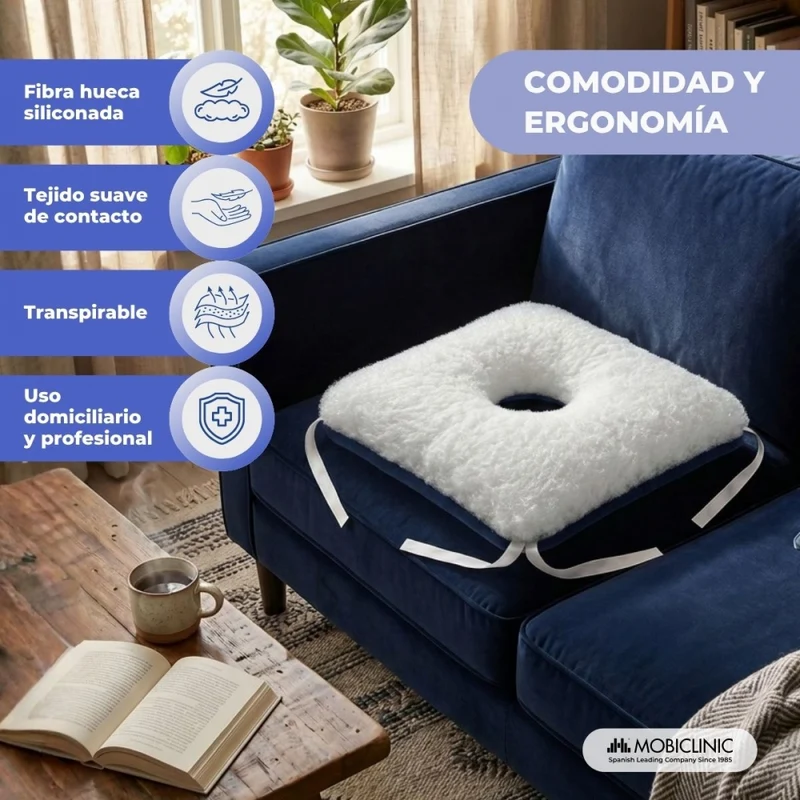 Anti-Dekubitus-Kissen | Quadratisch | Mit Loch | Für Stuhl oder Sofa | 40 x 38 cm | Mobiclinic