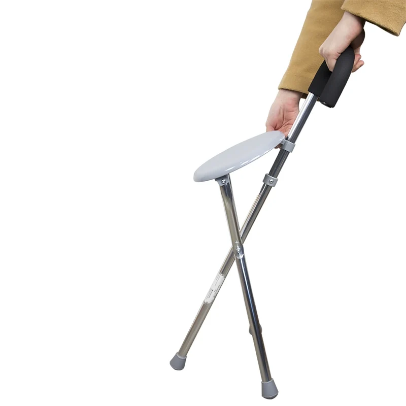 Gehstock mit klappbarem Sitz | Dreibein-Krücke | Aluminium | Bis zu 90 kg | Modell: Gloria | Mobiclinic