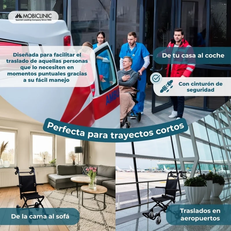 Transit Rollstuhl | Faltbar | Aluminium | Kleine Räder | Bremsen an den Griffen | Schwarz | Modell: Saturn | Mobiclinic