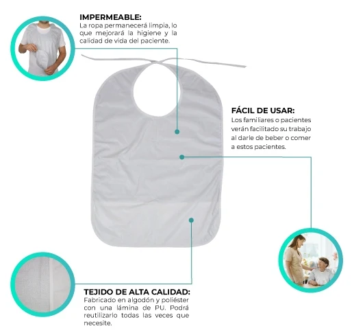 3er-Pack Lätzchen für Erwachsene | Frottee | Mit Tasche | Wiederverwendbar | 65 x 45 cm | Einheitsgröße | Mobiclinic