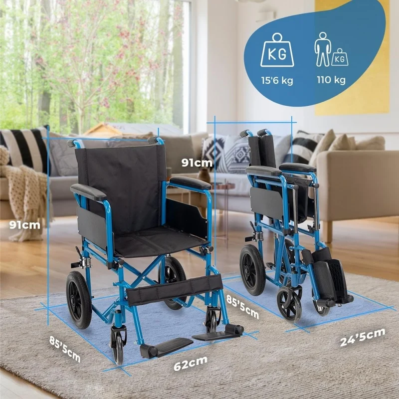 Faltbarer Rollstuhl | Kleine Räder | 46 cm | Blau | Marsella | Mobiclinic