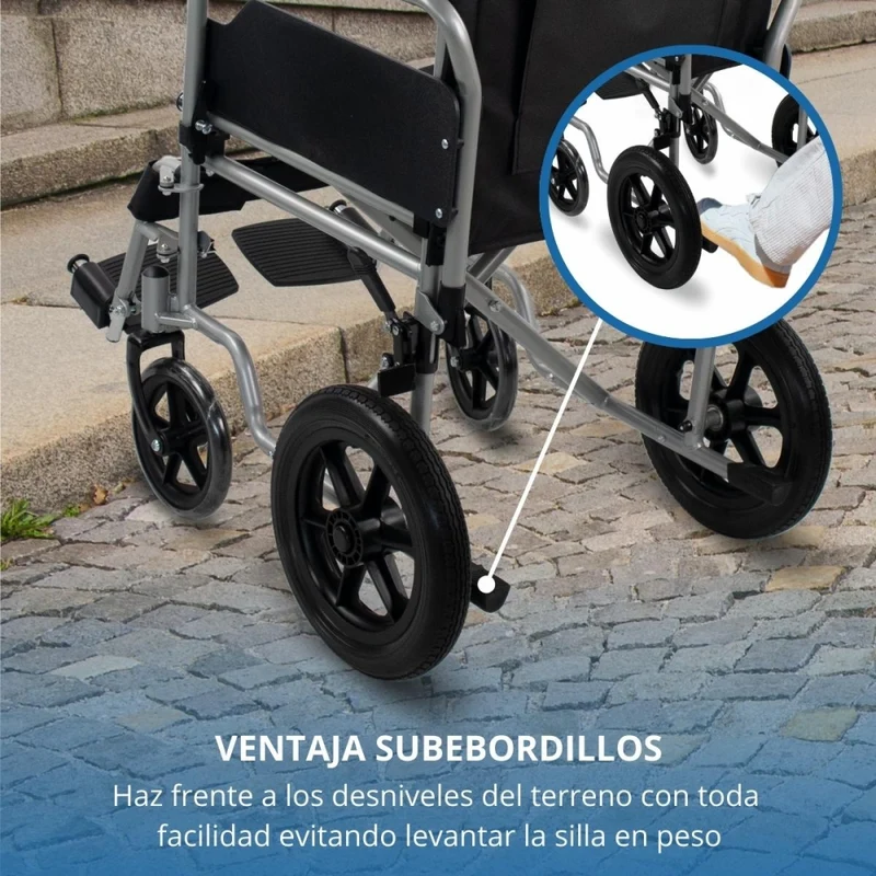 Faltrollstuhl | Abnehmbare kleine Hinterräder | Breite 46 cm | Silber| Modell: Marsella | Mobiclinic