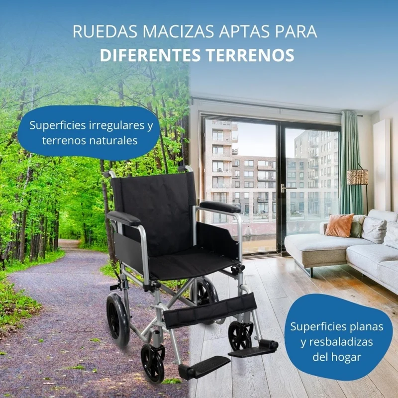 Faltrollstuhl | Abnehmbare kleine Hinterräder | Breite 46 cm | Silber| Modell: Marsella | Mobiclinic