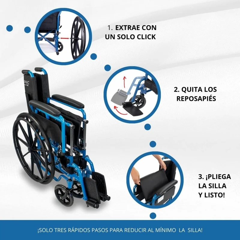 Faltbarer Rollstuhl | Große Räder | 40 cm | Blau| Modell: Marsella | Mobiclinic