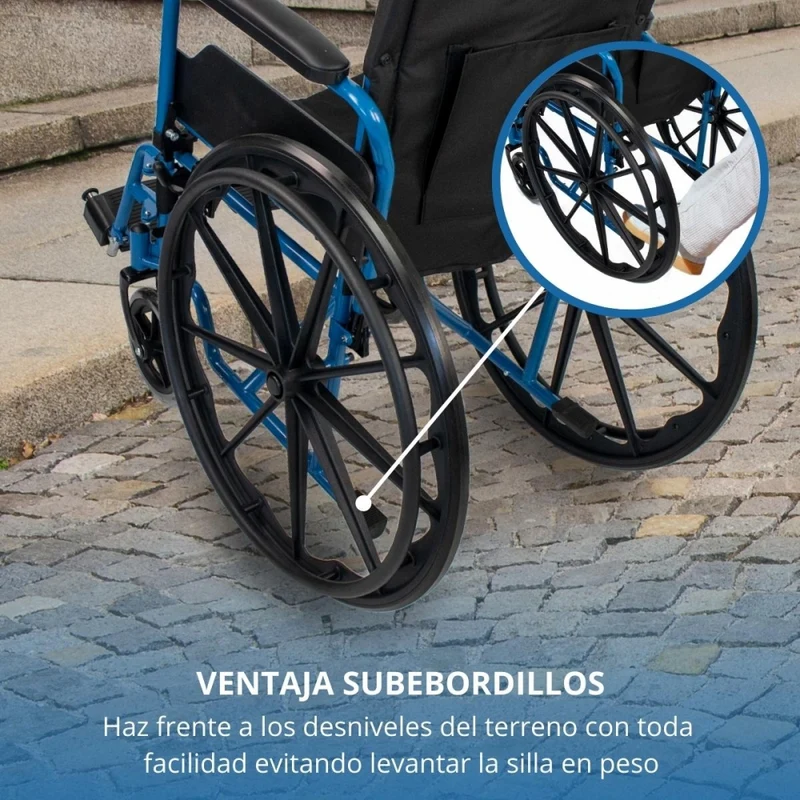 Faltbarer Rollstuhl | Große Räder | 40 cm | Blau| Modell: Marsella | Mobiclinic