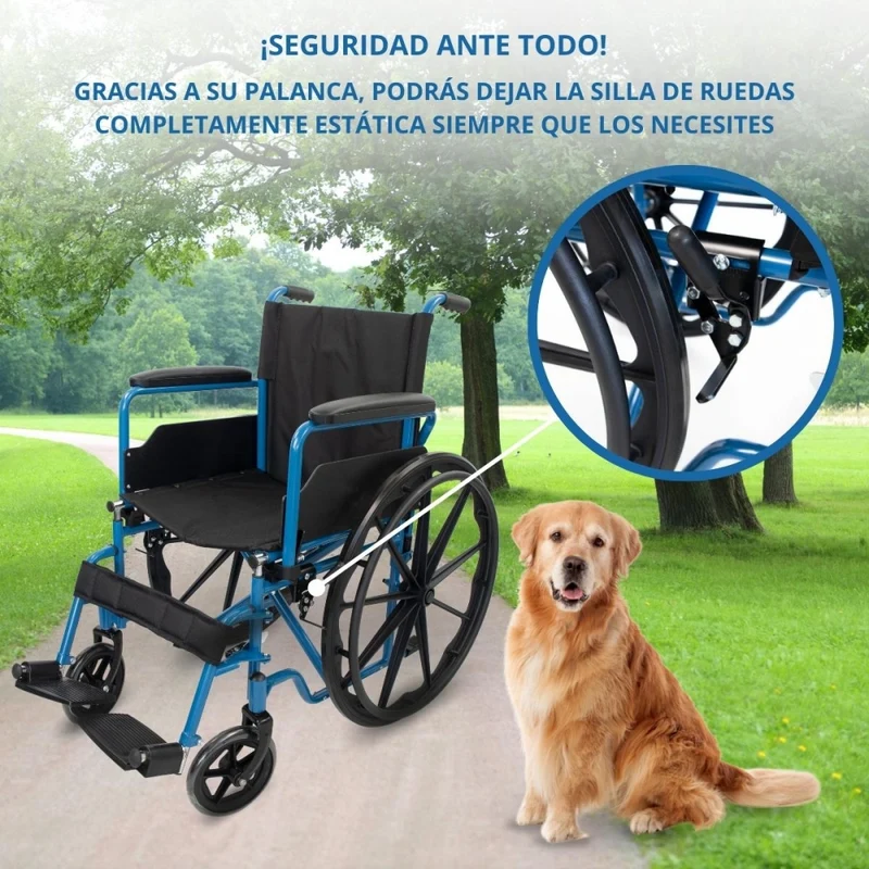 Faltbarer Rollstuhl | Große Räder | 40 cm | Blau| Modell: Marsella | Mobiclinic