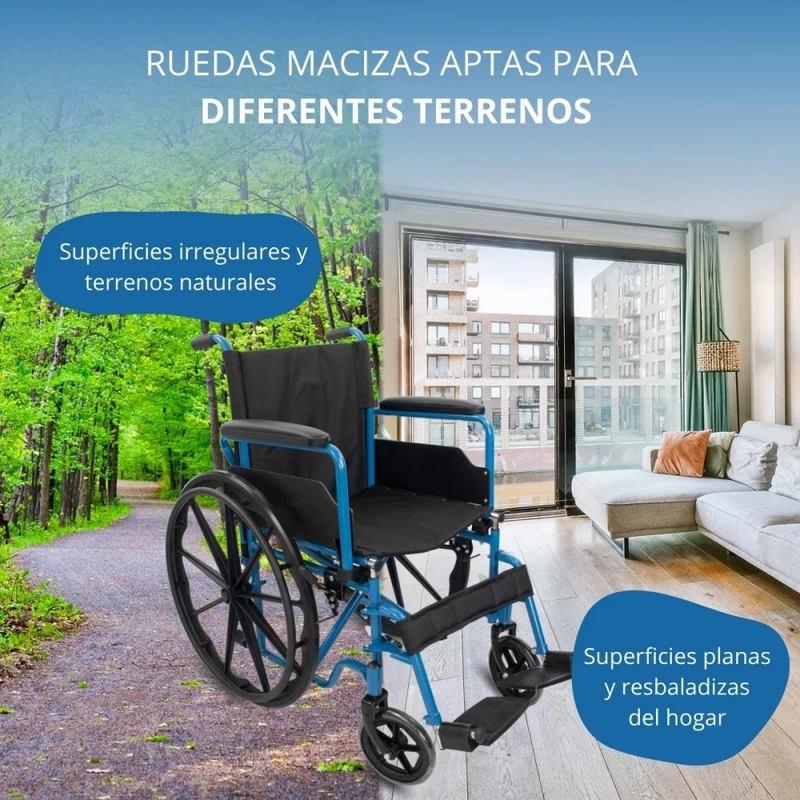Faltbarer Rollstuhl | Große Räder | 40 cm | Blau| Modell: Marsella | Mobiclinic