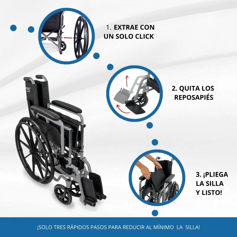 Faltbarer Rollstuhl | Große Räder | 46 cm | Grau | Modell: Marsella | Mobiclinic