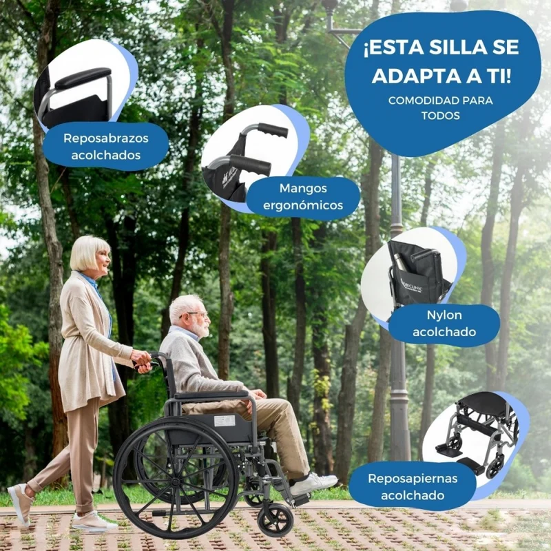 Faltbarer Rollstuhl | Große Räder | 46 cm | Grau | Modell: Marsella | Mobiclinic