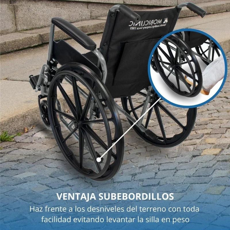 Faltbarer Rollstuhl | Große Räder | 46 cm | Grau | Modell: Marsella | Mobiclinic