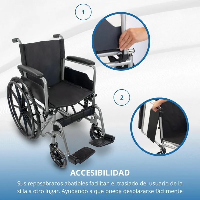 Faltbarer Rollstuhl | Große Räder | 46 cm | Grau | Modell: Marsella | Mobiclinic