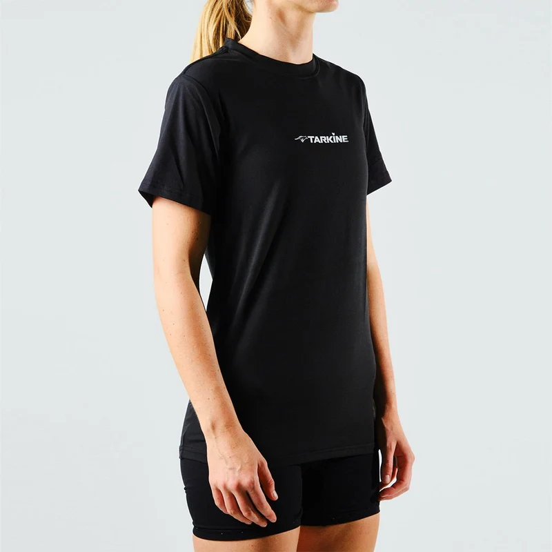 Eco-Friendly Women's Running Shirts: Tarkine Ultra-Eco Tee in Tassie Devil Black