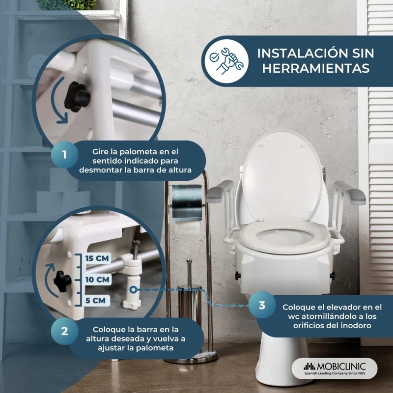 Toilettensitzerhöhung mit Armlehnen | Deckel | 5-15 cm | Höhenverstellbar | Muralla
